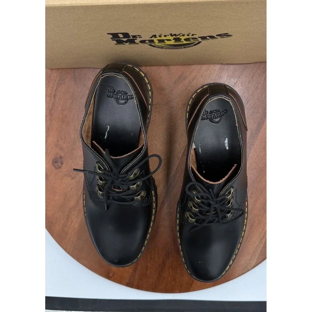 Dr. Martens‎ LEONA LO Platform Shoes  Black Leather Chunky Heel Women's Size 9
